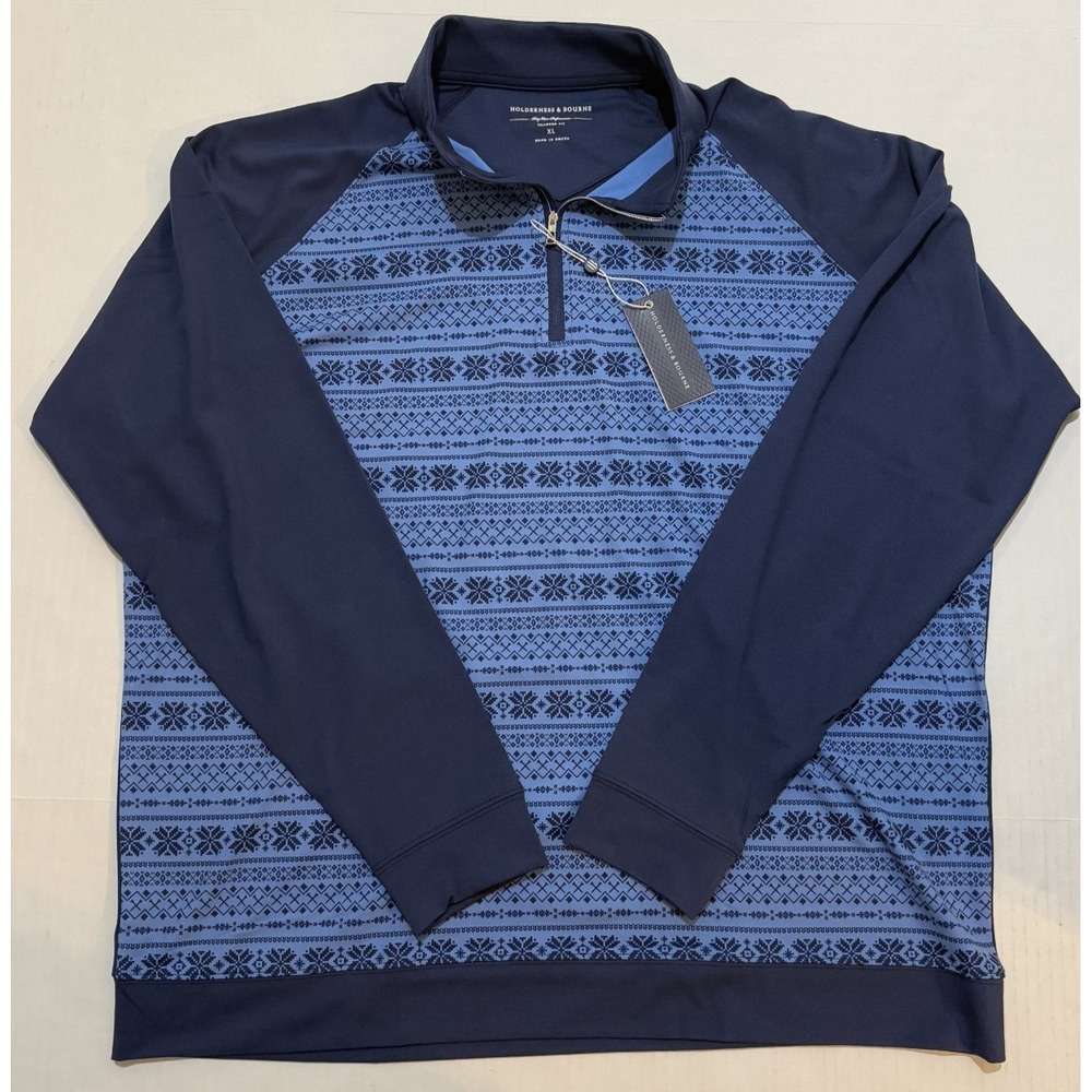 Holderness & Bourne The Robinson Mens XL Golf‎ Pullover 1/4 Zip Sankaty & Navy